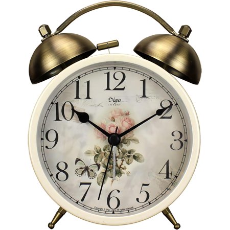 4 Inch Twin Bell Retro Analog Alarm Clock with Silent Non-Ticking Quartz Movement and Night Light, Small Battery Operated Desk Clock for Bedside Table (Rose)
