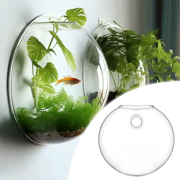 Wall Hanging Glass Terrariums Planter Oblate Flower Vase for Hydroponics Plants, Bathroom, Home Office Room Detail Decor