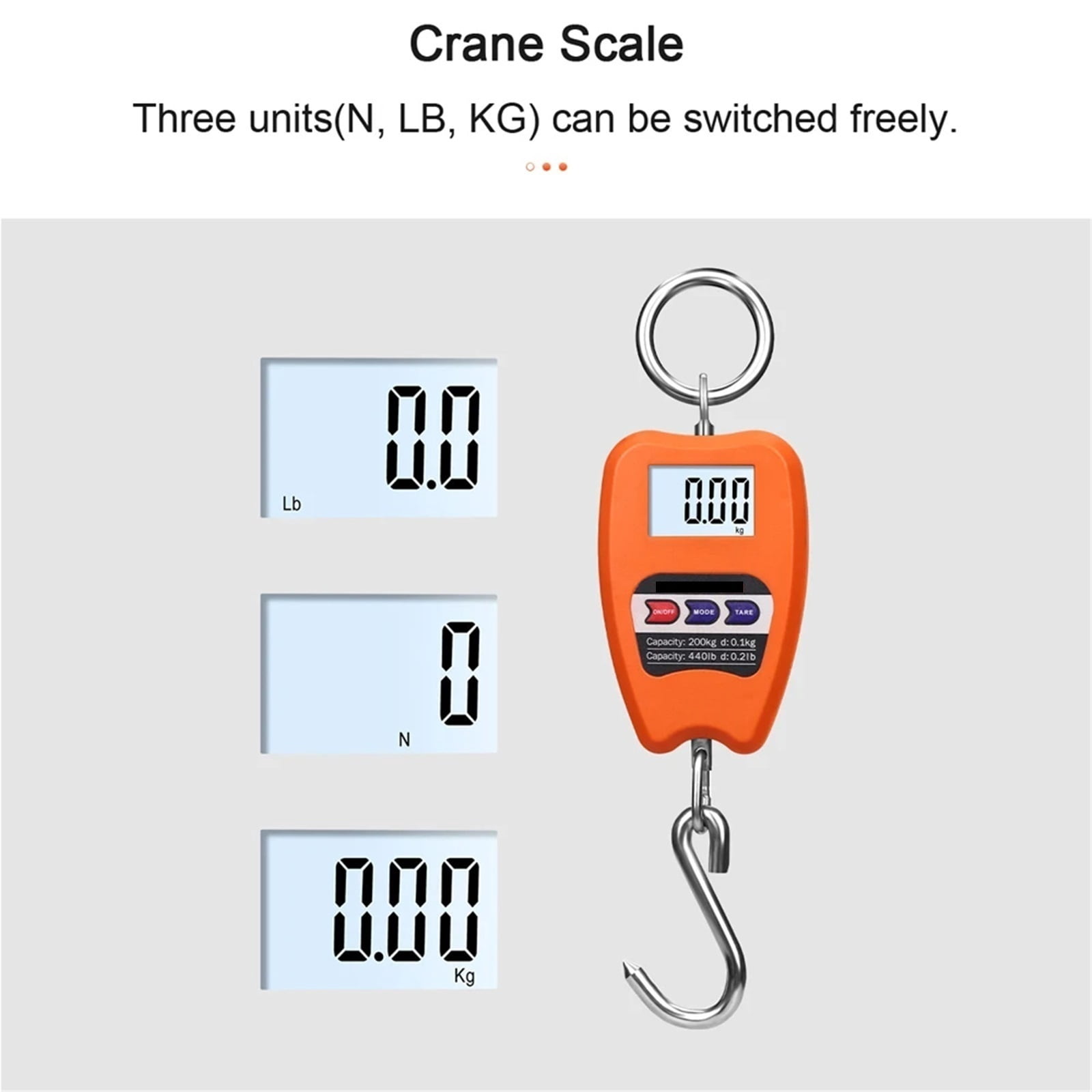 200kg/440lb Crane Scale Digital Hanging Scale Heavy Duty Hanging Hook Scales ,Multiple Functions