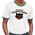 thumbnail image 2 of Happy Meow-lo-ween Ringer Tee Shirt Unisex 2X-Large White/Kelly Green, 2 of 5