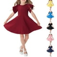 thumbnail image 1 of NJDVHB Économies d'Été Vacances! Robe de Plage pour Fille, Robe de Fête pour Filles, Robe Décontractée à Manches Courtes Unie pour Filles, Marine, 130, 1 of 5