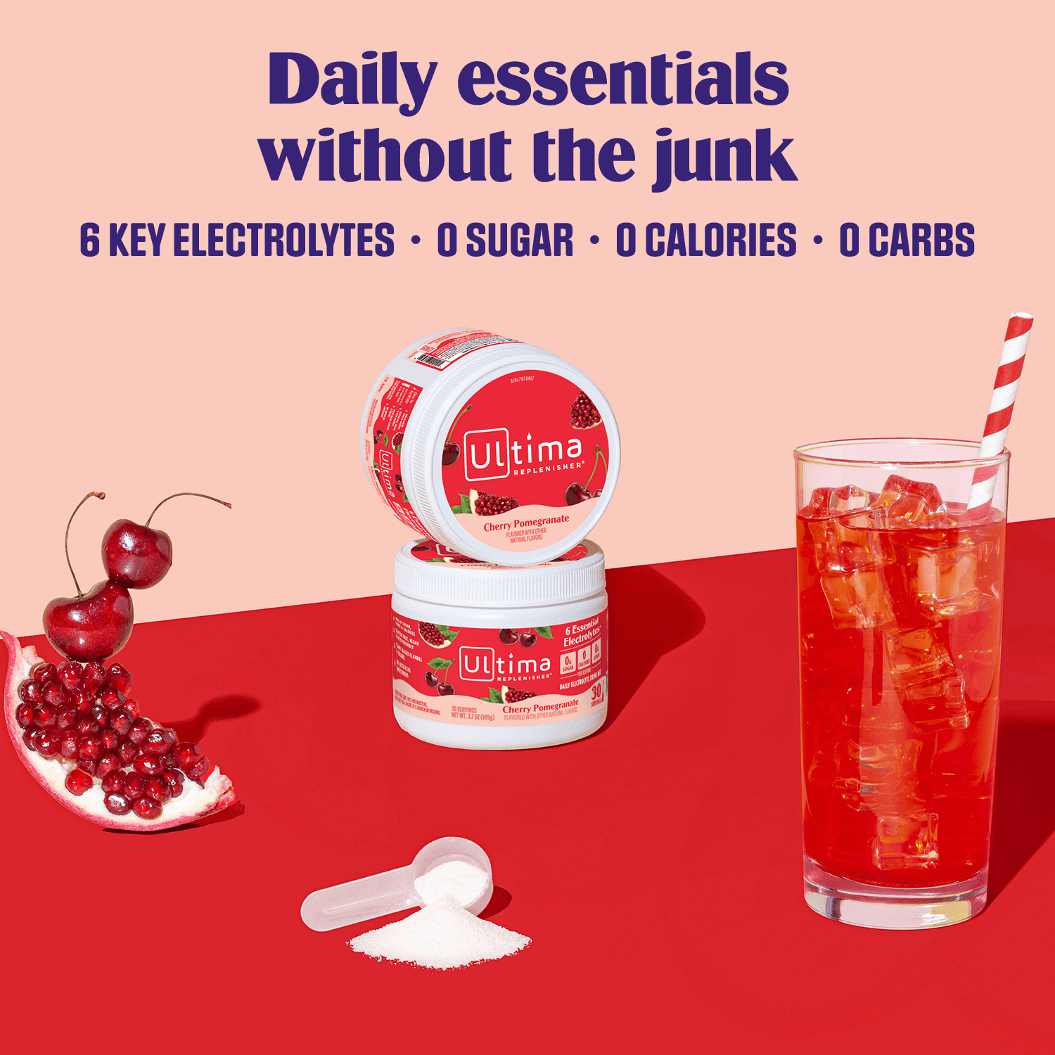 Ultima Replenisher Hydration Electrolyte Powder Drink Mix, Sugar-Free Cherry Pomegranate 30 Servings