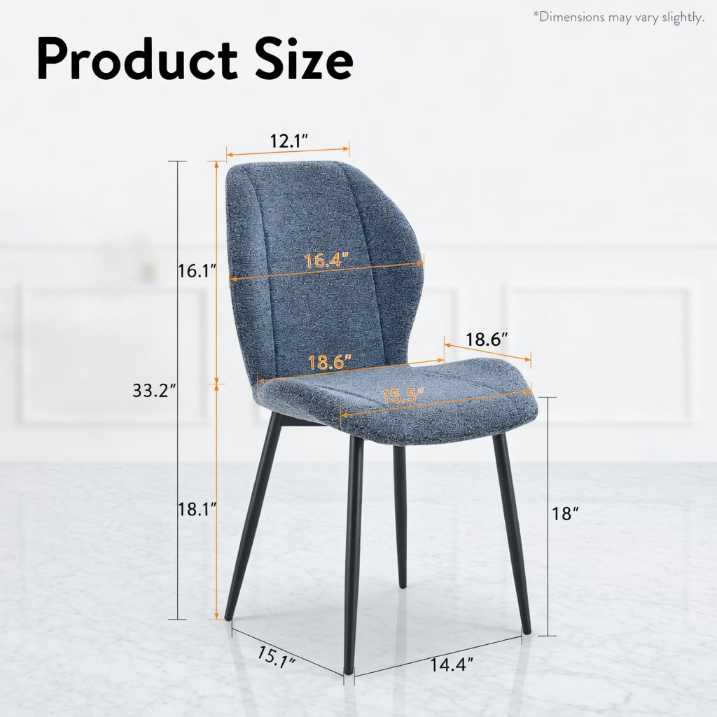 Hommoo 4-Pack Modern Minimalist Dining Chairs in Smog Blue Fabric with Metal Legs, Ergonomic Support, Adjustable Non-Slip Feet, for Dining Room, Home Office & Study, Blue