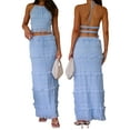 thumbnail image 2 of Rdhnmea Women's Y2k 2 Piece Outfits Shirred Halter Neck Tie-Up Tank Tops and Ruched Ruffle Maxi Skirt Sets Vacation Beachwear, 2 of 9