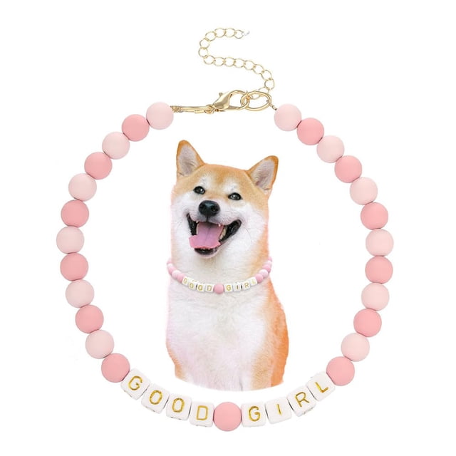Collier Perlé pour Chien / Collier Perlé Réglable et Durable / Collier pour Animal de Compagnie Mignon et à la Mode / Bijoux pour Bonne Fille Accessoires pour Chiot Perlés Roses / Collier pour Animal de Compagnie Cadeau 16 Pouces