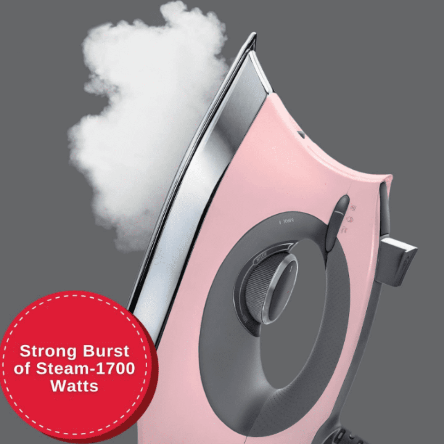 Steam Iron (1700W) | Steamer with Stainless Steel Plate, OnPoint Precision Tip for Hard-to-Reach Areas, Vertical Steam, Auto Shutoff & 300ml Tank Capacity – Pink