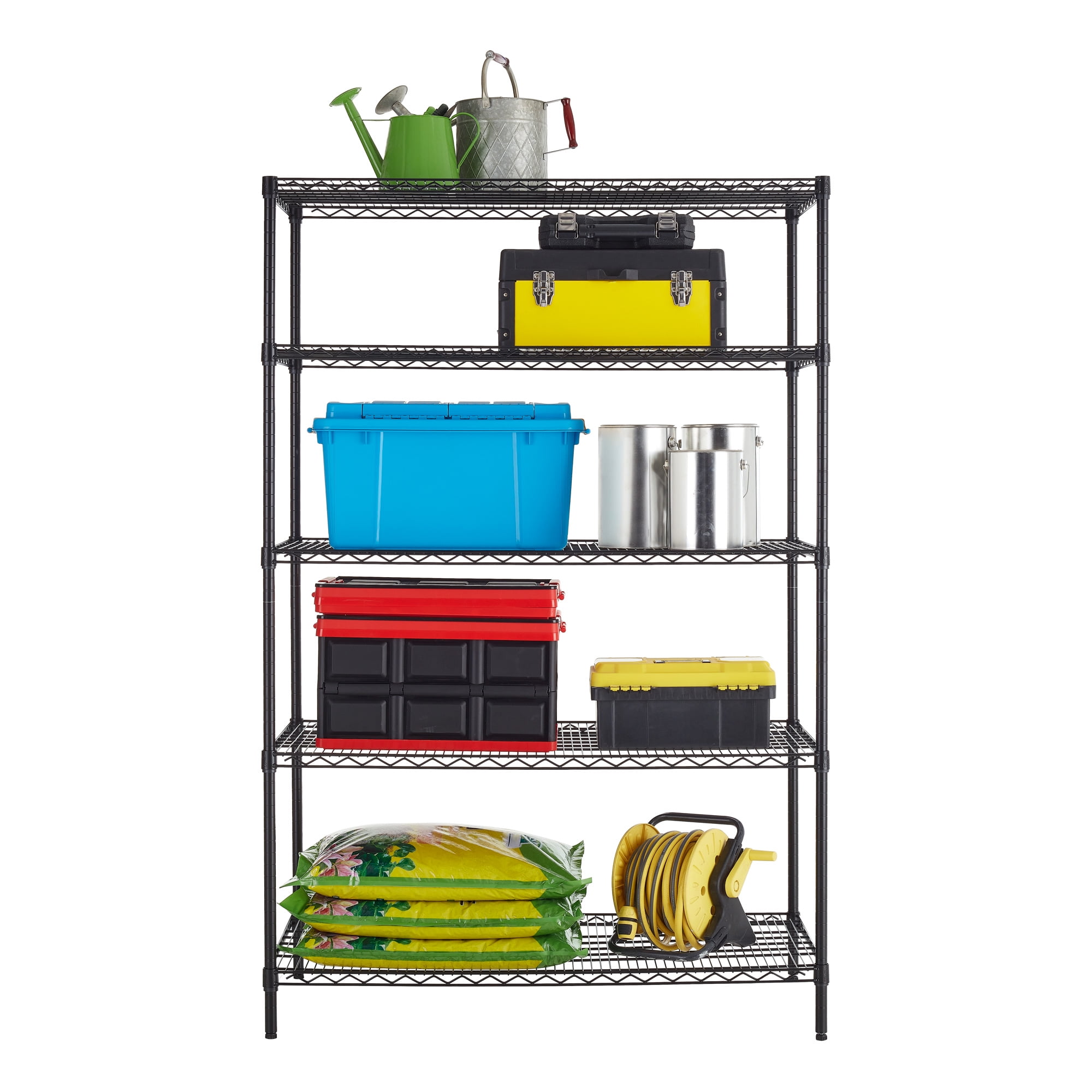 Hyper Tough Black Wire Shelf 5-Tier Heavy Duty 72"H x 48"W x 24"D, 4000lb Total Capacity