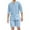 Blue, variant on Men's Cotton-Linen Casual Beach Two-Piece Set - Comfortable Button-Down Long Sleeve Shirt & Shorts, Black, Size L