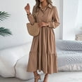 thumbnail image 5 of Efsteb Maxi Dress for Women 2025 Long Sleeve Lapel V Neck A Line Ruffle Dress Elegant Tiered Cocktail Party Dresses (Khaki,M), 5 of 8