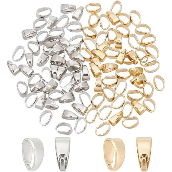 1 Box 100Pcs 2 Colors Rack Plating Brass Snap on Bails for Pendants Making Mixed Color 6x4x2.5mm Inner Diameter: 5x2.8mm 50Pcs/color