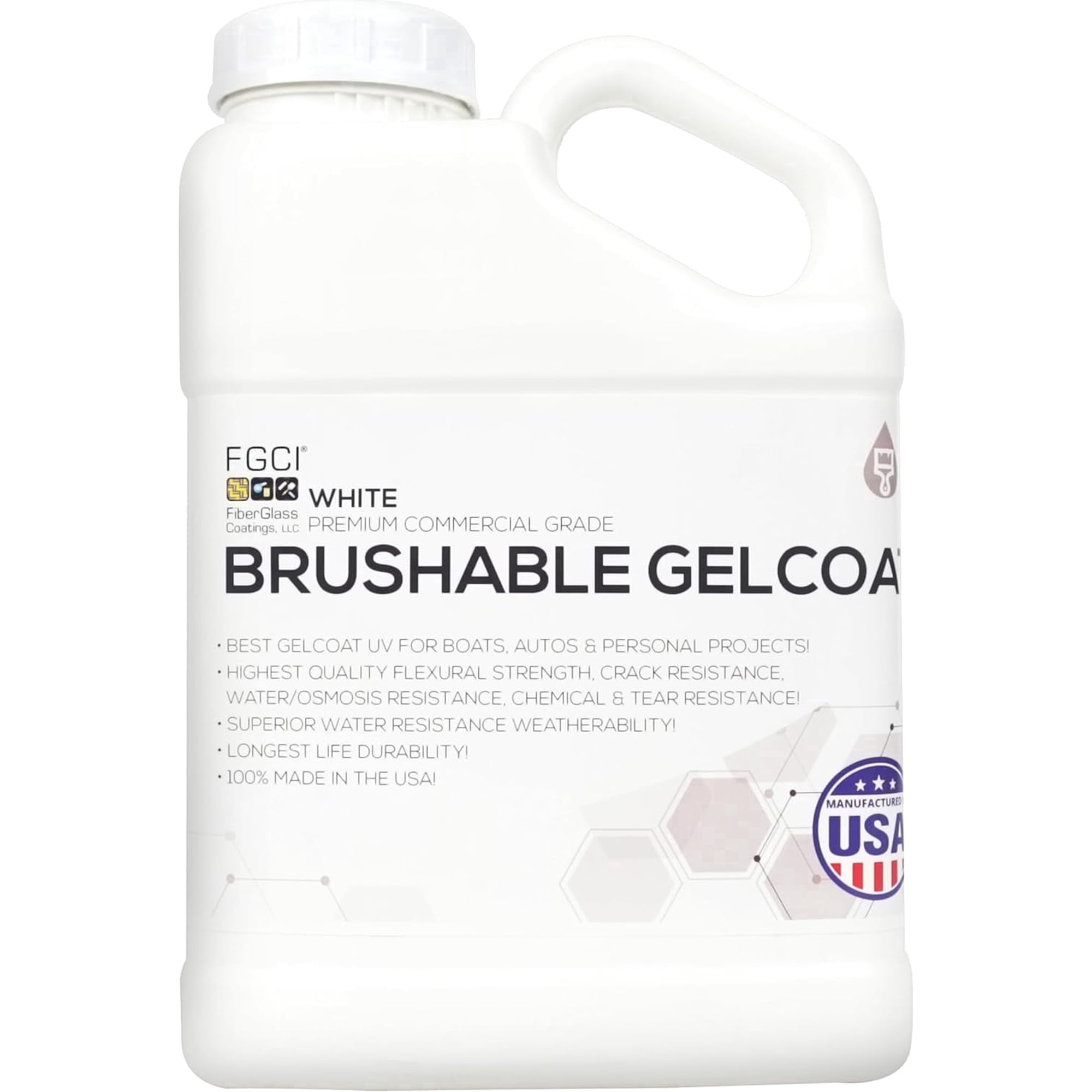 FGCI Brushable Marine Fiberglass Polyester Gelcoat 1 Gallon, No Spray Gun Needed for Boat Repair and Restoration, Ready to Brush, Made in the USA