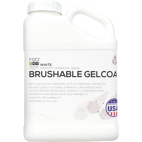 FGCI Brushable Marine Fiberglass Polyester Gelcoat 1 Gallon, No Spray Gun Needed for Boat Repair and Restoration, Ready to Brush, Made in the USA
