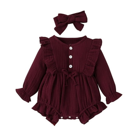 

SuoKom Baby Boys Girls Bodysuit Infants Pure Cotton Coverall Long Sleeve Bodysuit Romper Cute Jumpsuit with Headband Toddler Kids Baby Clothes Essentials (0-12 Months)