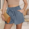 thumbnail image 4 of Stylish Olyvenn Womens Shorts Summer Elastic Waist Shorts Casual Ruffled Solid Color Shorts Ladies Comfy Lightweight Shorts with Pockets Navy M, 4 of 8