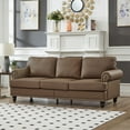 thumbnail image 2 of The Living Room 2+3 Seater Loveseat & Sofa in Modern Classic Design, Leather with Nails, Brown Imitation Cowhide, 2 of 11