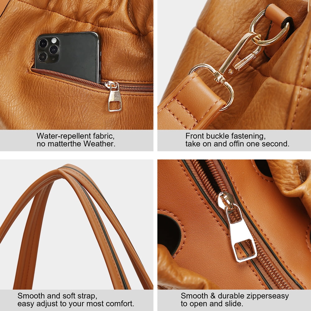 Capamaster Slouchy Hobo Handbag for Women, Soft Faux Leather Shoulder Purse with Top Handles and Front Zipper Pockets, Brown