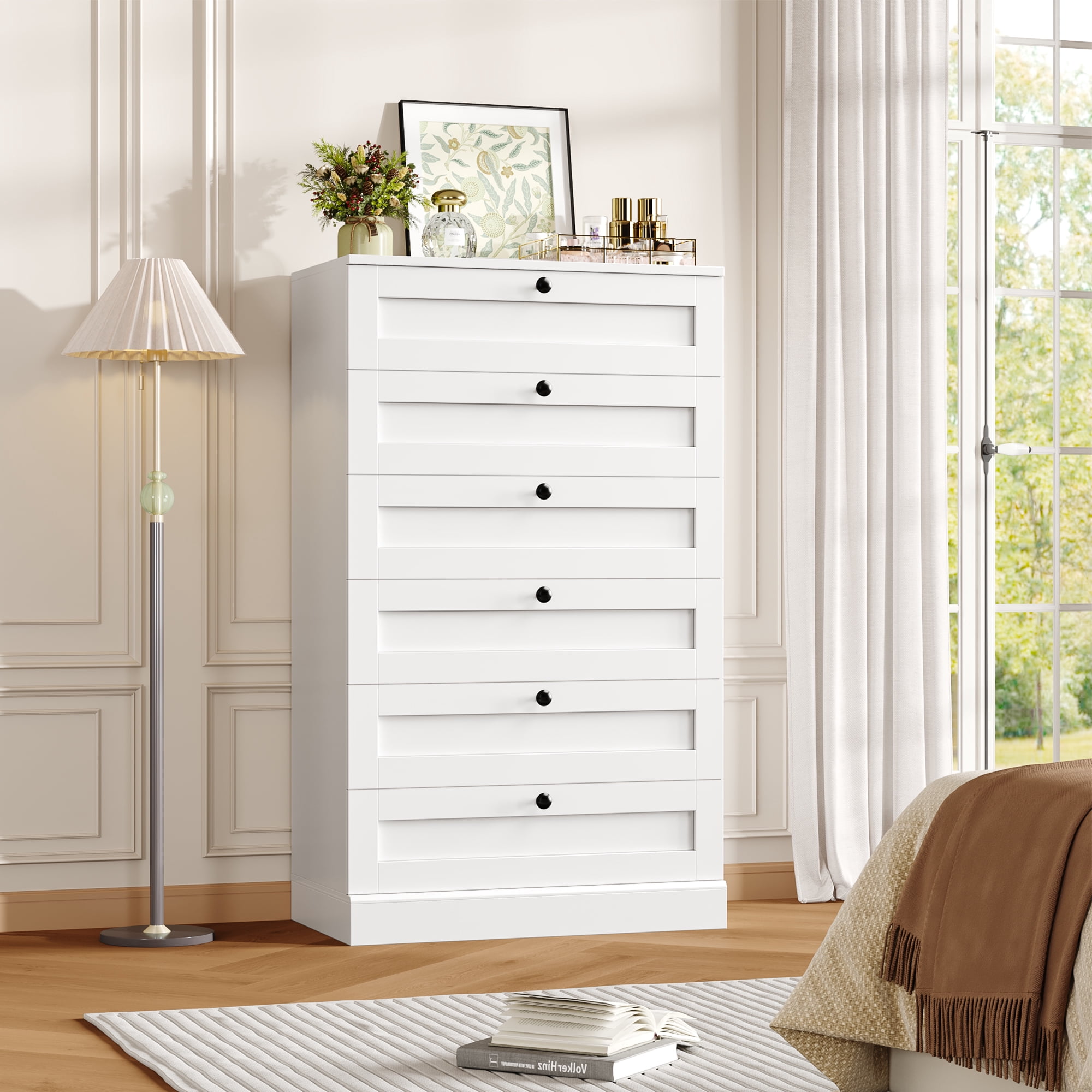 Homfa White Dresser for Bedroom with 6 Drawers, Modern Wood Dresser Chest of Drawers for Living Room, Entryway, Hallway