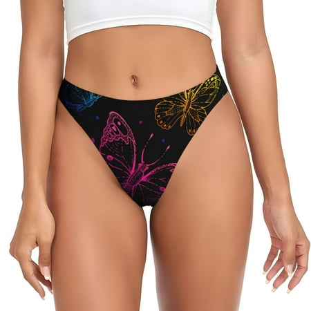 Qokaie Butterfly Printed Women s Cotton Thong Underwear  Sexy Breathable Panties G-string -Small