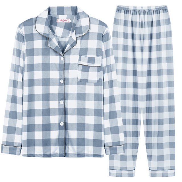 Pijamas de mujer de manga larga, pantalones, ropa de casa, traje de lunares con solapa, cárdigan de primavera y otoño, traje de aire acondicionado de seda de leche