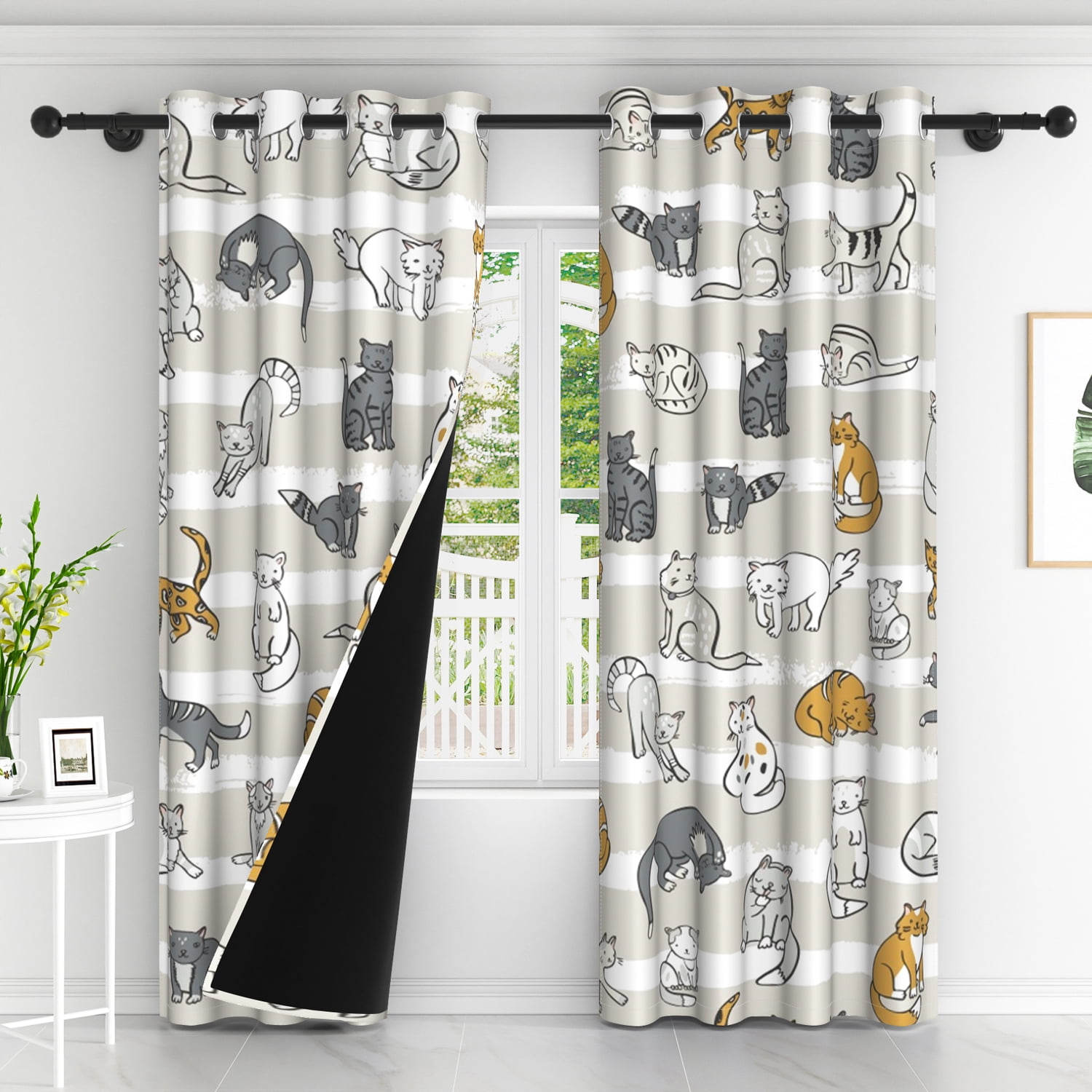 Lfeey Cartoon Cat Print Blackout Curtains, Room Darkening for Kids Bedroom, 42x84 in, 2 Panels