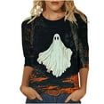 thumbnail image 2 of VKOYWKM Womens Halloween Ghost T-Shirts 3/4 Sleeve Tops Spooky Graphic Tees Fall Crew Neck Loose Fit Party Halloween T-Shirts, 2 of 5