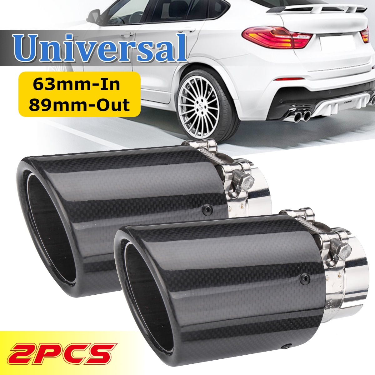 Right Universal Glossy Carbon Fiber Car Exhaust Dual Pipe Tail Muffler
