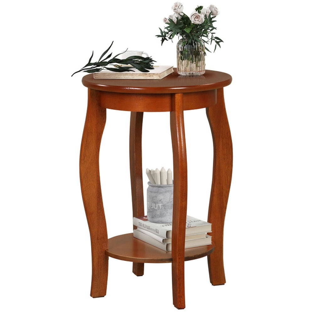 Finihen End Table, Round End Table, 15 Inch 2-Tier Round End Table with Storage Shelf, Sofa Side Table, Bed Side Table, for Living Room, Bedroom, Walnut Finihen End Table, Round End Table, 15 Inch 2-Tier Round End Table with Storage Shelf, Sofa Side Table, Bed Side Table, for Living Room, Bedroom, Walnut