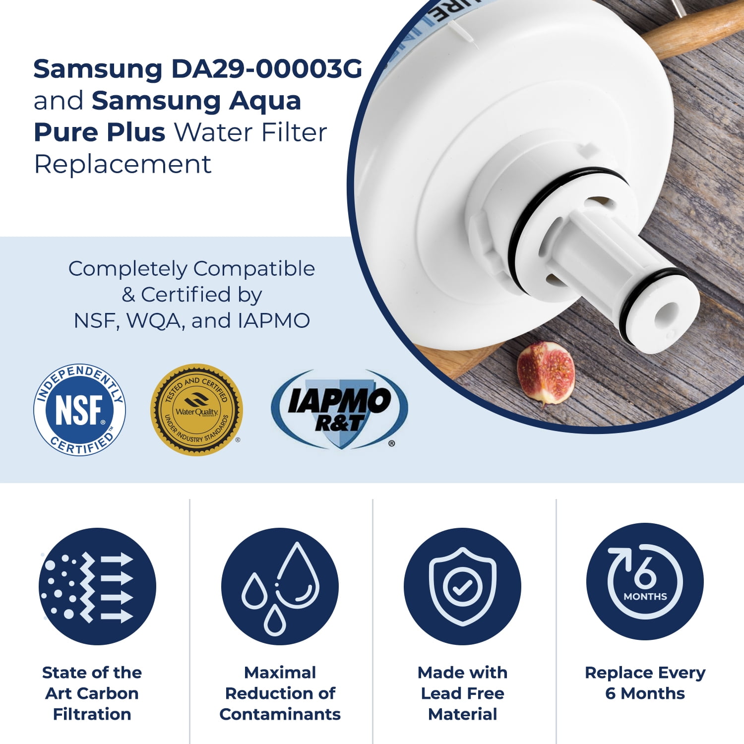 Samsung DA29-00003G and Aqua Pure Plus Water Filter. COMPATIBLE SAMSUNG MODELS: DA20-00003G, Aqua Pure Plus, RS22HDHPNSR, HAFCU1. High-End Generic Filter with Advanced Carbon Block. (3 pack)