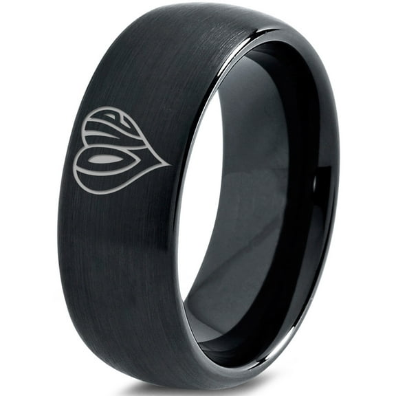 Tungsten Heart Love Hippy Boho Emoji Band Ring 8mm Men Women Comfort Fit Black Dome Brushed Polished