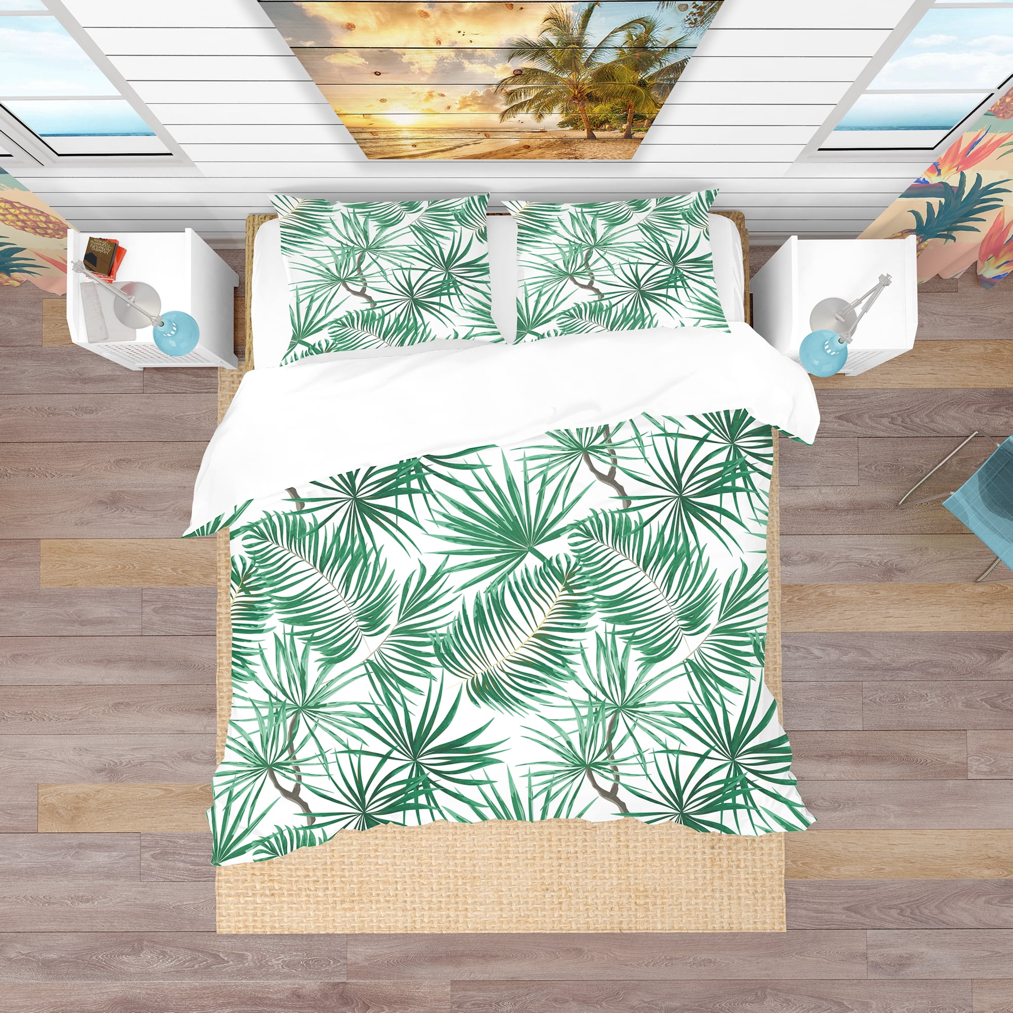 Designart 'Bright Green Tropical Leaves' Tropical Duvet Cover Set
