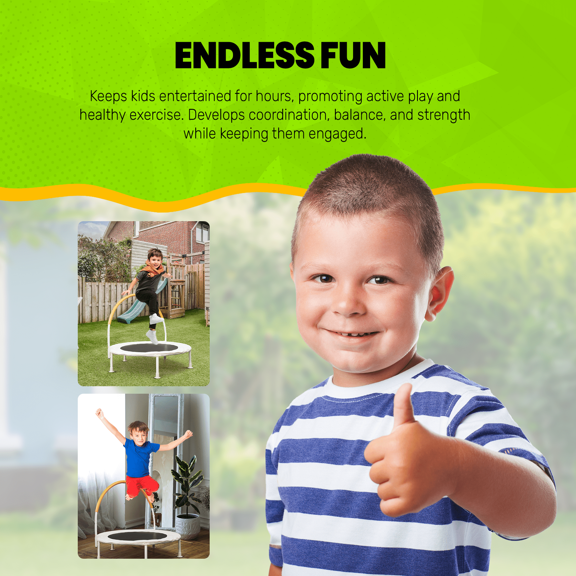 Jumpking 36" Indoor/Outdoor Toddler Trampoline with Bungie Cords, Rust-Resistant, Family-Friendly