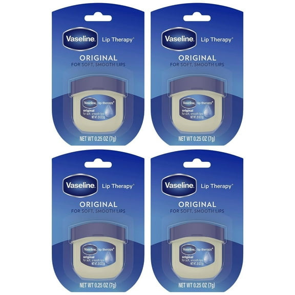 Vaseline Lip Therapy Original – Mini Vaseline Lip Balm, Hydrating Petroleum Jelly, Clear Lip Gloss, Travel-Size, 0.25 Oz Ea (Pack of 4)