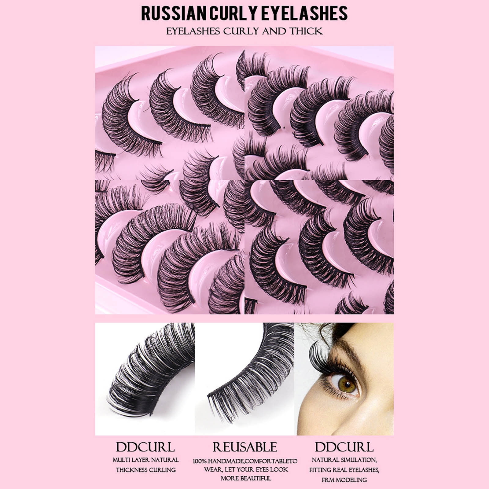 Natural Synthetic Volume False Eyelashes - Pack of 20 Pairs, Thick Full Volume, Natural Curling, High-Quality Synthetic Fibers, Dramatic Look, Beauty Makeup Tool, Women, Reusable