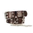 thumbnail image 1 of Sonceds Women Belt Double Grommet Belt Alloy Leather Jeans Eyelet WaistBand, Brown, with Chain, 1 of 10