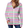 thumbnail image 2 of Ftwytp Womens Long Hoodies Zip Up Stripe Print Long Sleeves Fleece Longline Hoodie Sweatshirts Casual Loose Hooded Coat Zipper Plus Size Pullover Jacket with Pockets, 2 of 6