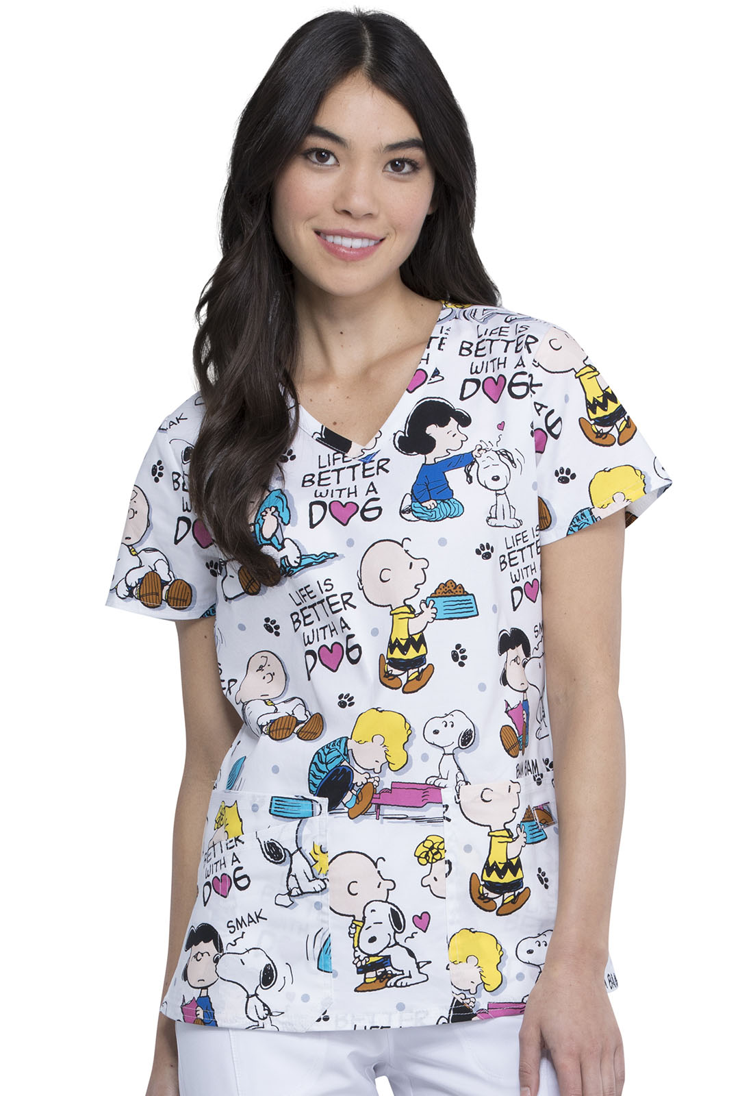 Tooniforms Scrubs Top for Women VNeck TF638, XS, Better With A Dog
