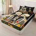 thumbnail image 2 of Castle Fairy Floral Skeleton Couple Zipper Queen Comforter Set with Fitted Sheet and 2 Pillowcases,Romantic Gothic Valentine Zipper Bedding Set,Cream Black,4 Pieces,Black Reversible, 2 of 6