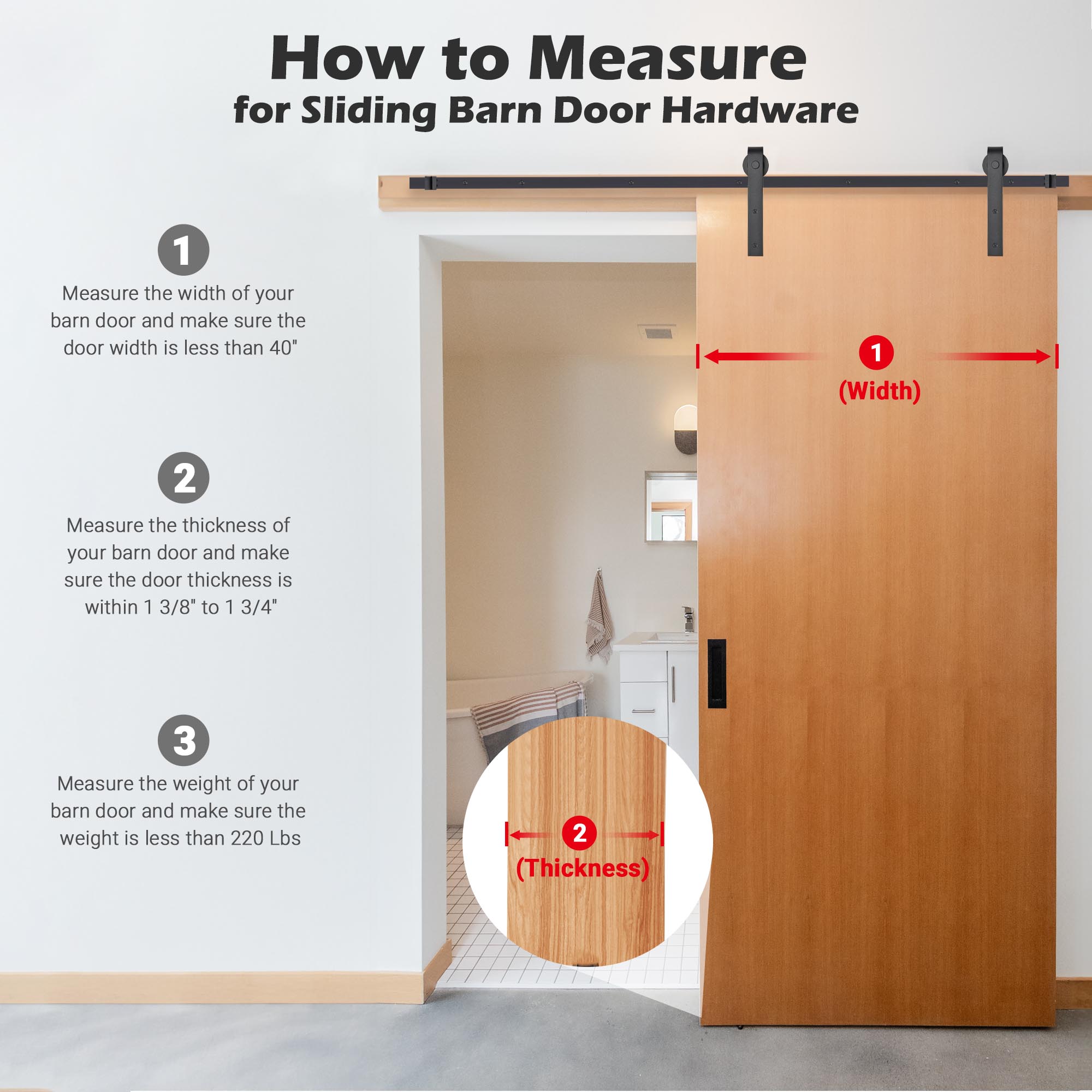 Aquaterior 8ft Sliding Barn Door Hardware Kit Single Door Hang Black Finsih 6x Tracks Count per Pack