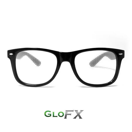 GloFX Diffraction Glasses Heart Effect Lens - Black - Rave 3D Prism EDM Rainbow Kaleidoscope Fireworks See