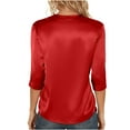 thumbnail image 4 of Olyvenn 3/4 Length Sleeve Shirts Women's Satin Silk Dressy Casual Tunic Tops Loose Crewneck Vintage Elegant Pullover Red XXL, 4 of 8