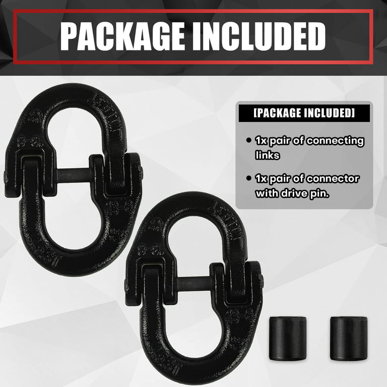 Two Pack Black 1/2 in Towing Hitch Safety Chain Connector Link