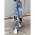 thumbnail image 2 of Women Girls High Waisted Baggy Ripped Jeans Boyfriend Fashion Large Denim Baggy Blue Jeans Plus Size, 2 of 5