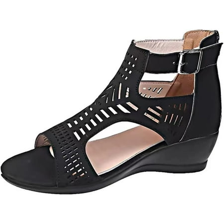 

Women Sandals Flats Summer Toe Ladies for Women Wedges Fashion Out Shoes Hollow Sandals Peep Causal Sandals Women s Sandals Strappy Lace-Up Sandal Black Sandal for Women