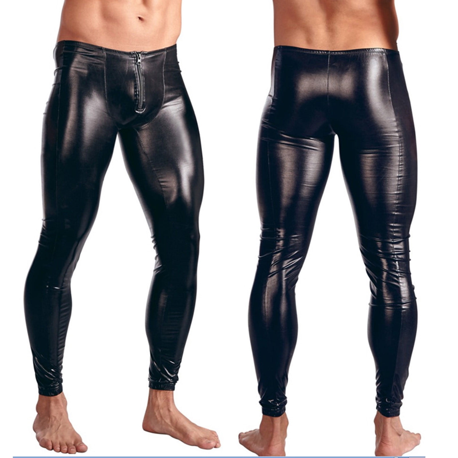 New Men Latex Stretchy Leather Pants Slim Clothing PU Leather Skinny Pants  Wet Look Tights Pants  Wish