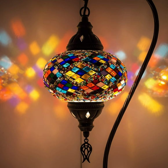 (5 Variation) Turkish Moroccan Mosaic Lamp Light, Turkish Lamp, Handmade Mosaic Glass Swan Neck Table Lamp - Tiffany Style Bohemian Colorful Mosaic Bedside Night Lamp with Led Bulb (Mix)