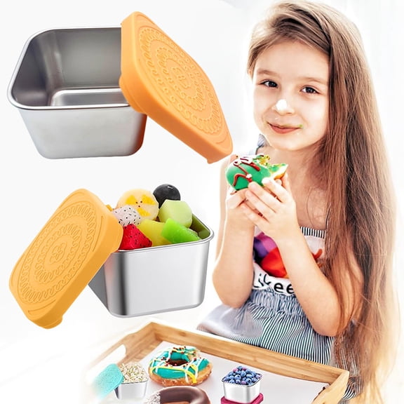 Small Square Containers with Lids,6x3 Oz Salad Dressing Container to Go,Handy Leakproof Stainless Steel Meal Prep Containers Reusable,for Lunch Box,Picnics,Travel,Office and Kitchen,Orange