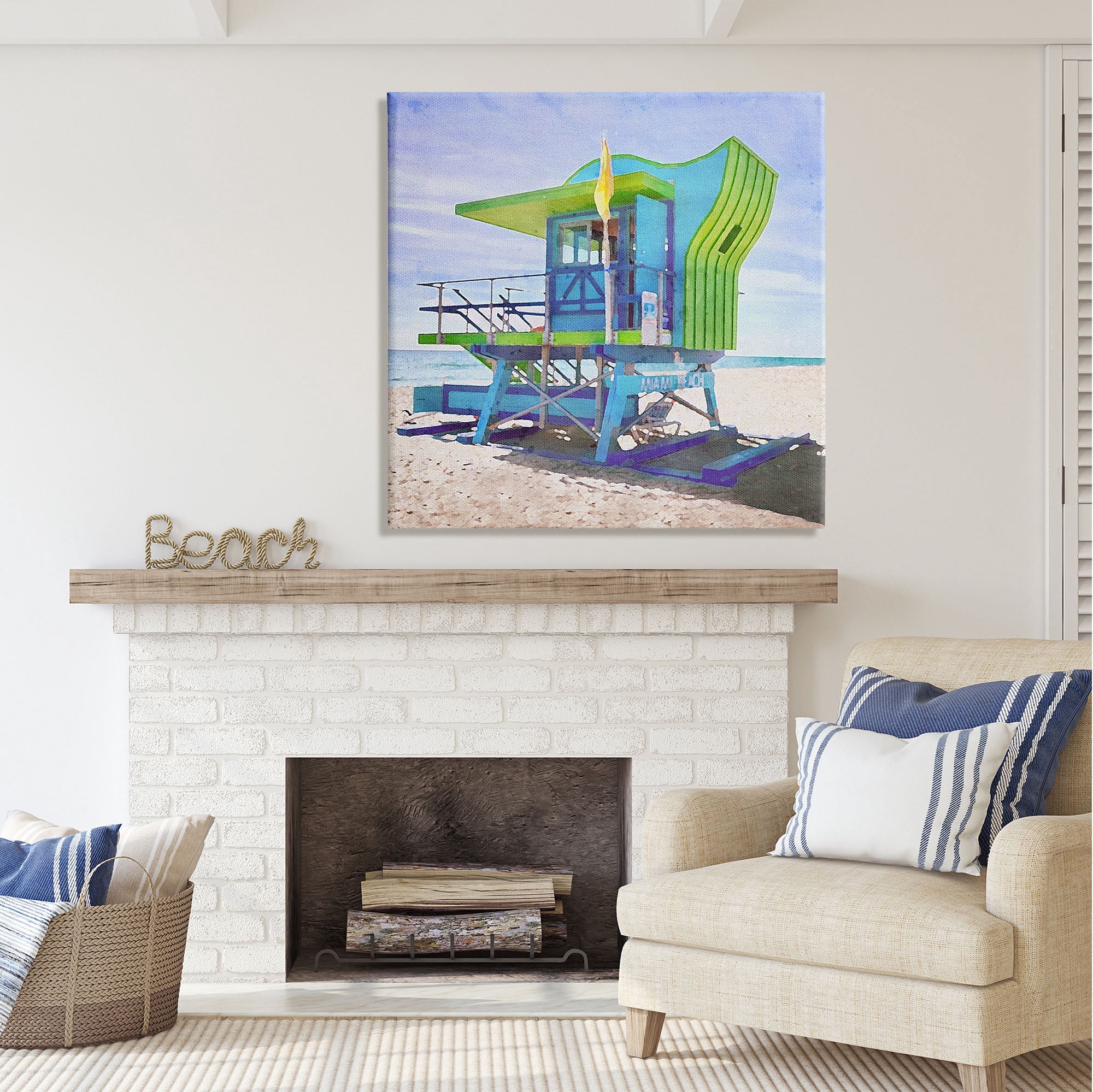 Stupell Industries Green Beach Hut Nature Painting Gallery Wrapped Canvas Print Wall Art, 36 x 36