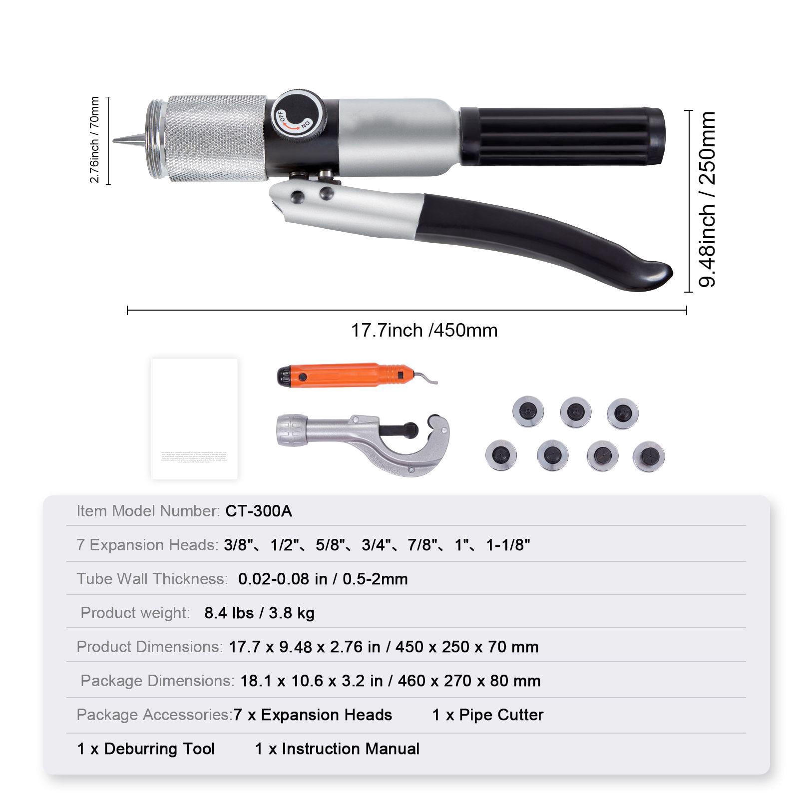Hydraulic Tube Expander Tool 7 Heads 3/8 to 1-1/8 Inch OD for Copper Aluminum Brass Soft Steel Pipes HVAC Swaging Deburring Cutter