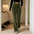 thumbnail image 4 of QIYAGBSA Crossover Flare Pants for Women Ribbed High Waisted Bell Bottom Bootcut Stretch Solid Trousers with Side Pockets Office Casual Fall, 4 of 5