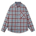 thumbnail image 2 of Alkepwun Flannel Shirt for Men Boys Loose Fit Plaid Shirt Casual Button Down Brushed Cotton Shirt with Chest Pocket, 2 of 4